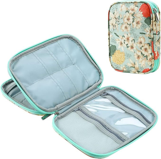 Knitting Needles Case Crochet Hooks Organizer Zipper Bag, Portable Travel Storage Pouch for Circular Knitting Needles, Crochet Hooks, Sewing Tools (Green Lily)
