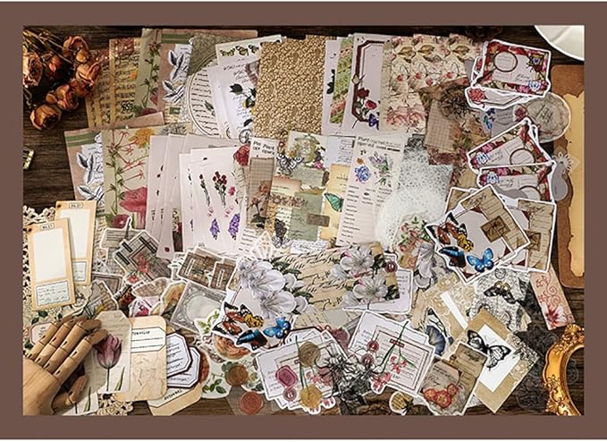 260 Pieces Vintage Scrapbook Supplies Pack, Decorative Paper Stickers Collection for Journal Arts Crafts Album Journals Planners (Flowers)