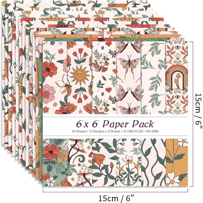 6x6” 160gsm cardstock Single Sided Scrapbooking 24 Papers Pad vintage decoupage scrapbook kit patterned paper junk journal supplies journaling supply scrap paper crafting Spring