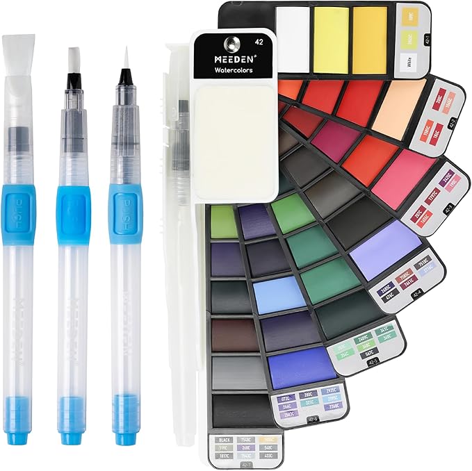 MEEDEN Travel Watercolor Paint Set: Portable 42 Assorted Water Colors Paint Kit with 4 Brushes