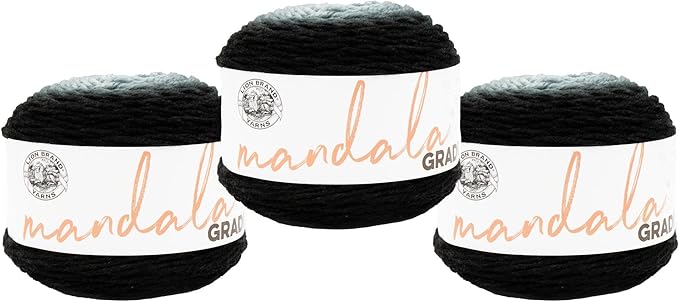 Lion Brand Yarn Mandala Gradient, Multicolor Yarn for Knitting, Crochet and Crafting, Black, 3 Pack