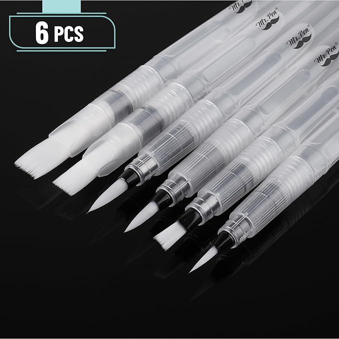 Mr. Pen- Watercolor Brush Pens, 6 pcs, Watercolor Brushes Set, Water Brush Pen, Water Color Pens, Refillable Brush Pen