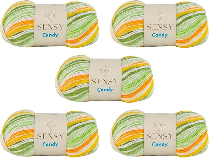 5 Skeins Candy Yarn, 3.5 oz, 251 Yards, Multicolor Yarn for Crocheting and Knitting, Craft Yarn, Gauge 3 Light (5437)