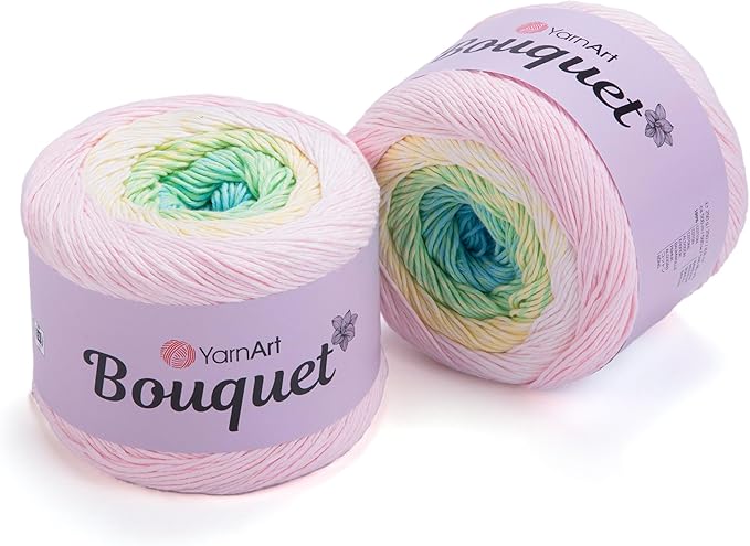 Yarn Art Bouquet Pure Cotton Yarn - 546 yds 8.80 Oz Multicolor Marbled Cotton Yarn - Rainbow Crochet for All Season Projects -%100 Cotton Fine(3) - Yarn (1 Skein) (706)