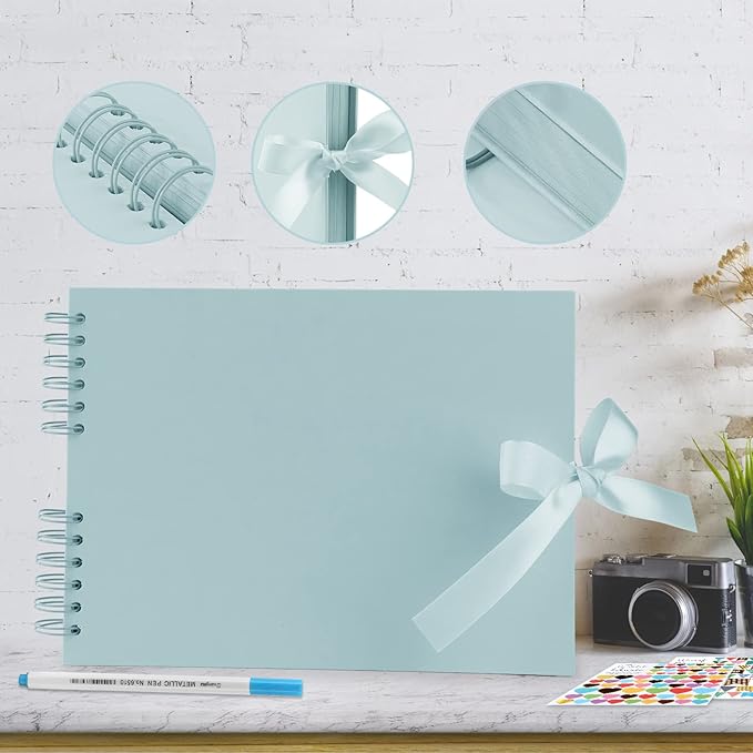 Gotideal 80 Pages Scrapbook Album with 10 Metallic Markers, Craft Paper Photo Album for Wedding and Anniversary, Family DIY Scrapbook Accessories with Scrapbooking Stickers Corners(BLUE)