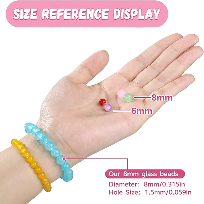 funtopia 8mm glass beads for bracelets, 36 colors crystal beads for jewelry making, 1061pcs bracelet making kit, round glass bead for diy earrings necklace crafts with spacer bead and charms