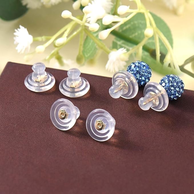 dsomhz earring backs,18k gold silicone earring backs replacements,locking secure earring backs for studs/droopy ears,no-irritate hypoallergenice soft clear earring backs for adults&kids