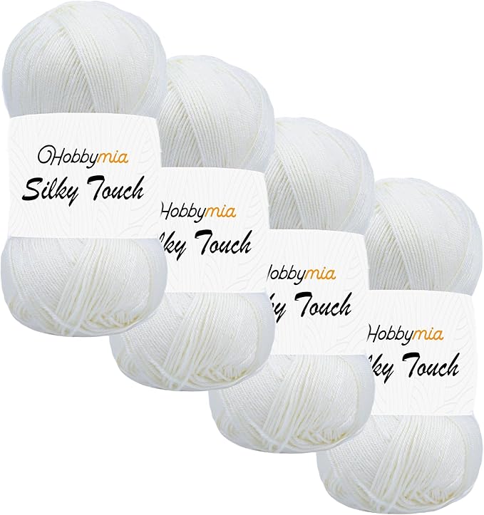 Silky Touch Acrylic Yarn - Soft Sport Weight Yarn for Crochet & Knitting - 100g / 383yds - 100% Microfiber Acrylic - Lightweight Fine Smooth Yarn(White - Sugar White, 4 Skeins)