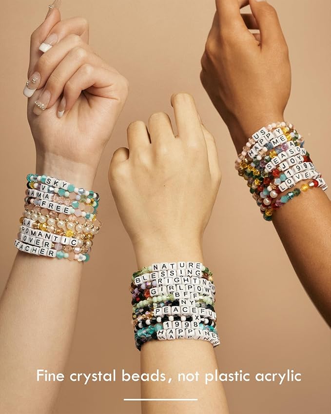 Deinduser Crystal Friendship Bracelet Making Kit - 1200pcs Bicone Gem Beads for Jewelry Making, 24 Colors with Letter & Spacer Beads