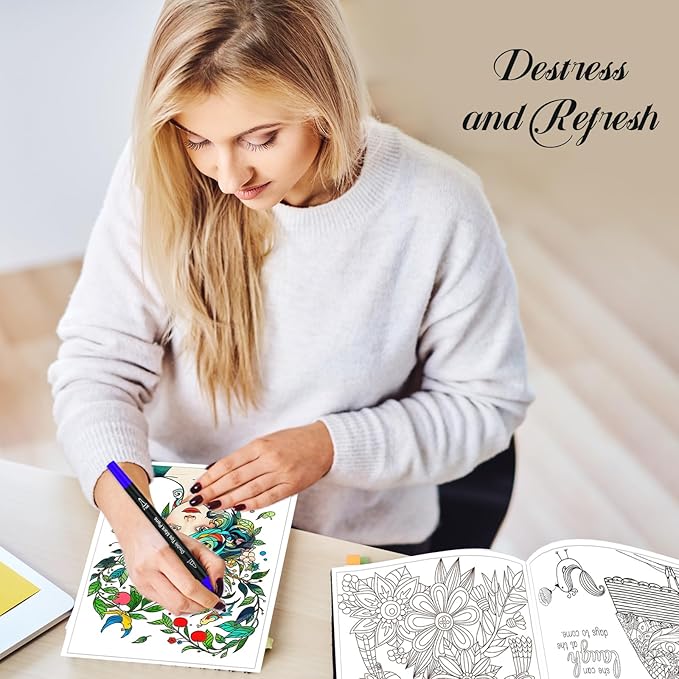 Adult Coloring Book for Women with 36 Dual-Tip Markers, 30 Patterns Positive Quotes Coloring Books for Adults Relaxation, Calming Gifts for Anxiety and Mindfulness Gifts for Women