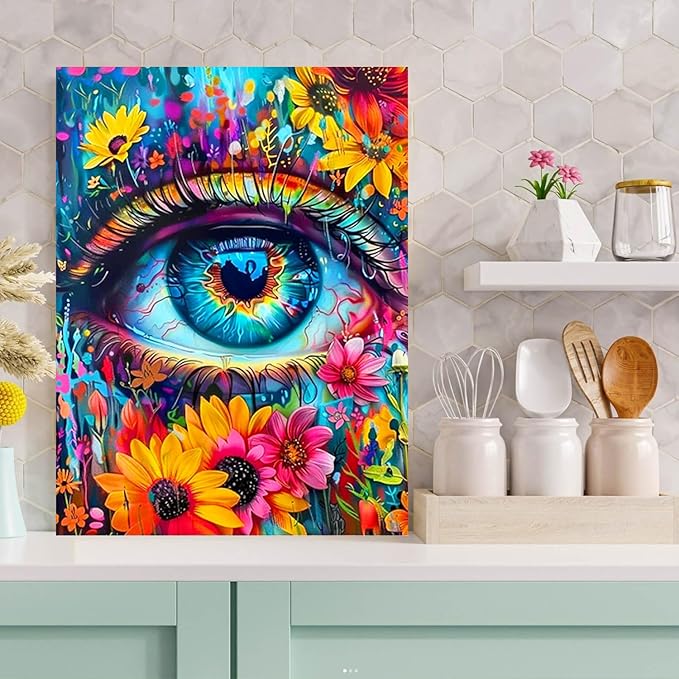 Meothan 5D Diamond Art Kits for Adults Eye Diamond Painting Kits for Adults Beginners, DIY Paint with Diamond Gem Art Dots Painting Kits for Home Walls Decor Gifts 12x16inch (Flowers Eye)