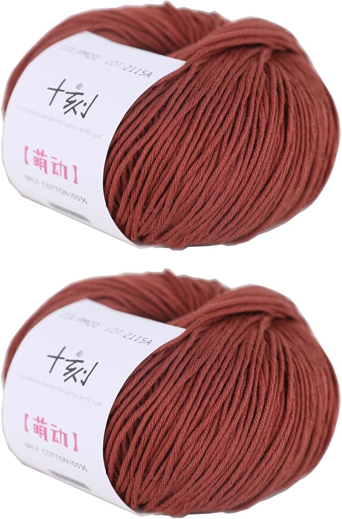Fine Weight Knitted and Crocheted Cotton Yarn, 100% Long Staple Cotton Yarn, Baby Sports, 2 Packages of 100g/3.52oz (Per Skein 50g/162yards)-Cocoa Brown