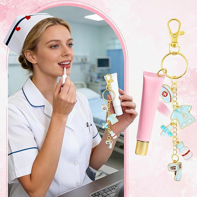 254 Pcs Medical Nurse Lip Gloss Keychain Charms Making Kit Include Assorted Stethoscope Enamel Charms Keychain Clips Extender Chains Jump Ring Plier DIY Jewelry Craft Gifts for Women Adults
