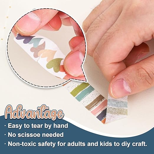 12 Rolls Boho Washi Tape Heart Hand Polka Dots Decorative Masking Tape Boho Colors Gift Wrapping Paper Tape for Scrapbook Journal DIY Art Crafts