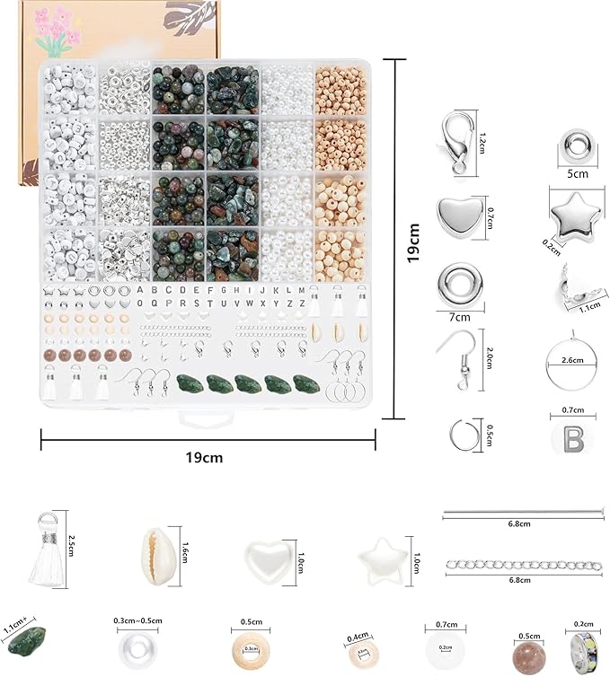 xyliise bracelet making kit natürliche perlen set for adults beads for bracelets silver jewelry making supplies diy jewelry necklace earrings (cz006-agate)
