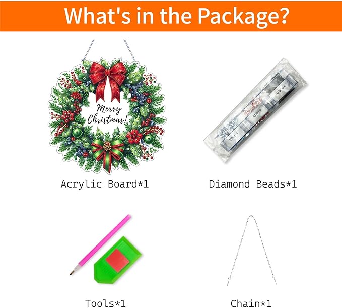 VODAPYC Christmas Wreath Diamond Art Hanging Kit for Adults, DIY Double Sided Special Shaped Diamonds Art Window Pendant Ornament for Home Decor(Christmas Wreath-1)