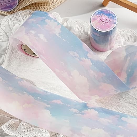 Cloud PET Tape Stickers for Journaling Supplies, 6 Rolls of Colorful Sky Themed Scrapbook Stickers for Scrapbooking, Junk Journal Supplies, DIY Crafts(Realm)