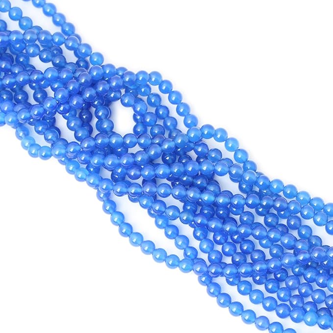 60PCS 6mm Smooth Surface Blue Agate Round Loose Beads Energy Stone for Jewelry Making 1 Strand 15"