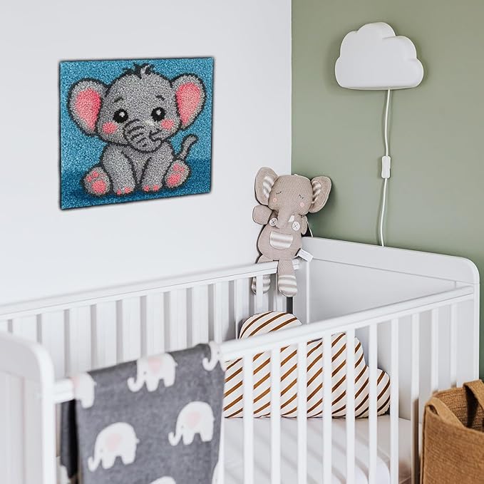 Latch Hook Kits for Kids Adults DIY Rug Tapestry Kits with Printed Canvas Embroidery Kits Festival Christmas Gifts Home Decoration (Elephants)