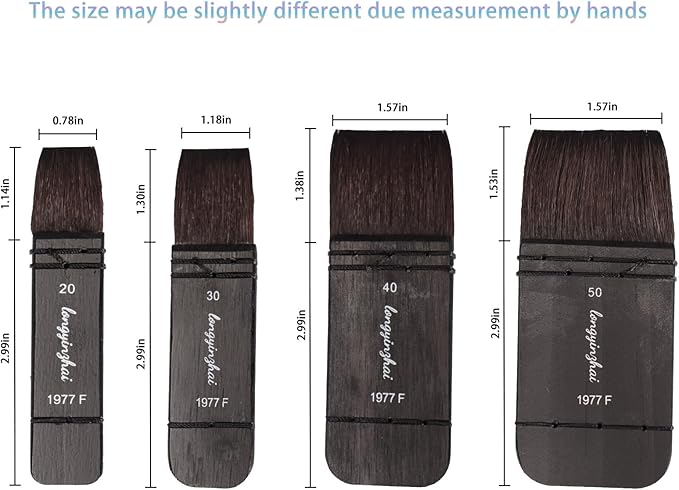 Hake Brushes Set of 4 (20,30,40,50) - Squirrel Blend Watercolor Brushes - Stained Birch Short Handle - Ideal for Washes (Ferrous, Small Size (Clothes Etc))