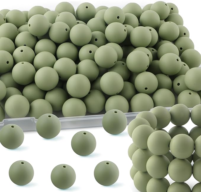 65Pcs 19mm Silicone Beads for Keychain Making Bracelet Necklace, Bulk Round Silicone Beads for Pens（Matcha Green）