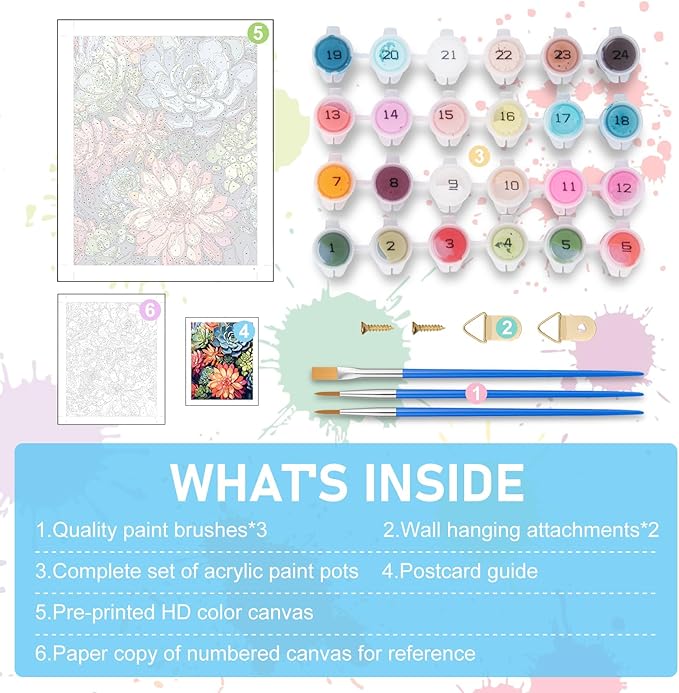 Offito Paint by Numbers Kit for Adults - Succulents Acrylic Adult Paint by Number Kits on Canvas for Beginner, Plants DIY Oil Painting by Numbers for Adults Kit, Perfect for Home Decor Gift 16"x20"