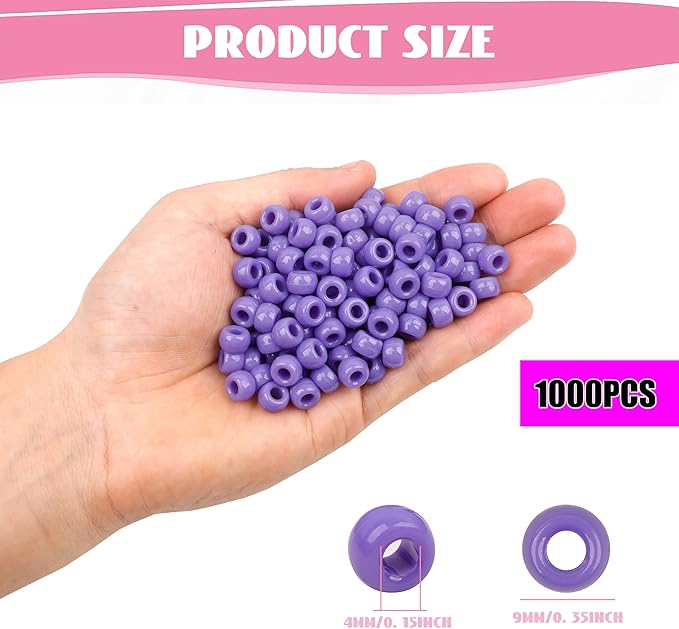 gmma 1000 pcs purple plastic round pony beads for jewelry making, diy bracelet necklace supplies