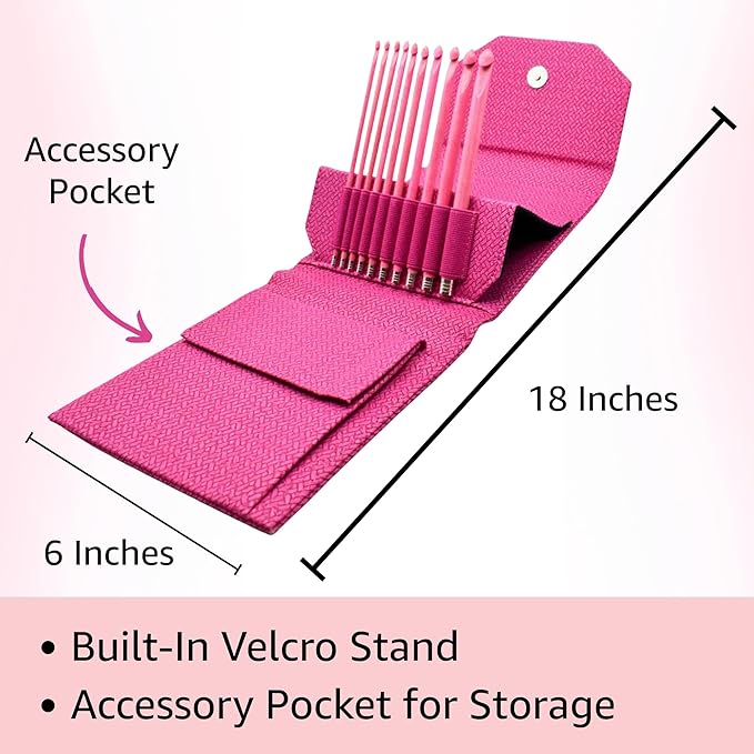 Lykke Blush 6 in. Set Sizes 3.5, 3.75, 4.0, 4.5, 5.0, 5.5, 6.0, 6.5, 8.0, 9mm Crochet Hooks for Sport, Baby, DK, Worsted, Chunky Yarn, Birchwood with Magenta BW Case, Project Bag