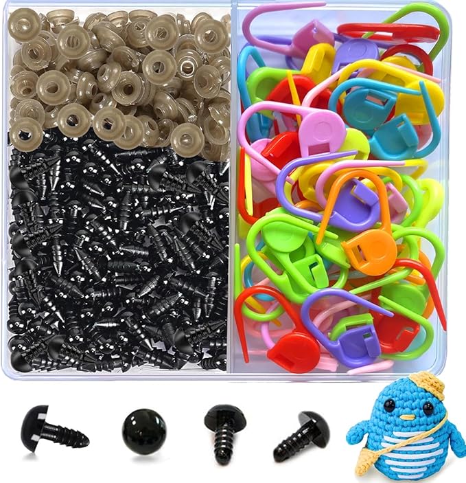 8mm Black Plastic Safety Eyes Crafts with Washers for Stuffed Crochet Animal Amigurumi Kit