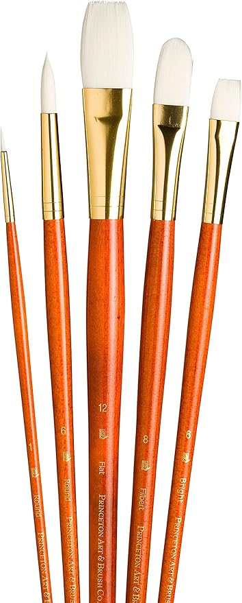 Princeton RealValue Brush Set, White Taklon, Orange Handle, 5 Piece, 1 Count