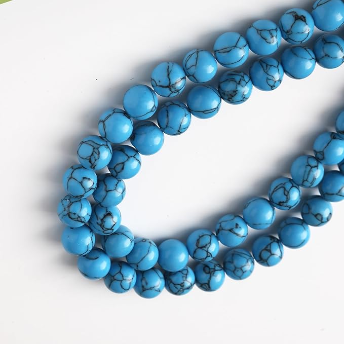 6MM 60PCS River Stone Blue Turquoise Stone Beads for Jewelry Making Gemstone Round Crystal Bracelet Necklace