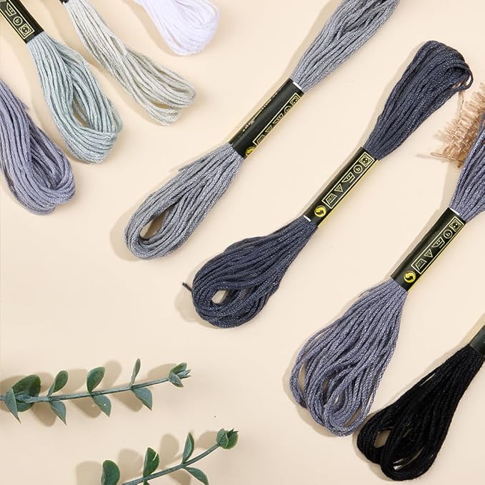 8 Skeins Embroidery Thread Friendship Bracelets String Cross Stitch Threads Cotton Floss Yarn 6 Ply 65yard 1.2mm for DIY Jewelry Making Sewing Needlework Knitting Stitching Craft Supply Gray