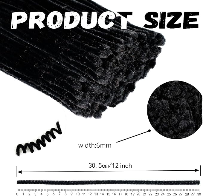 300pcs Black Pipe Cleaners Bulk Craft,Chenille Stems,Craft Supplies,DIY Decor Ccrafts for Adults,Kids Games Toys for Ages 8-13,Christmas Birthday Gift for Kids,School Supplies
