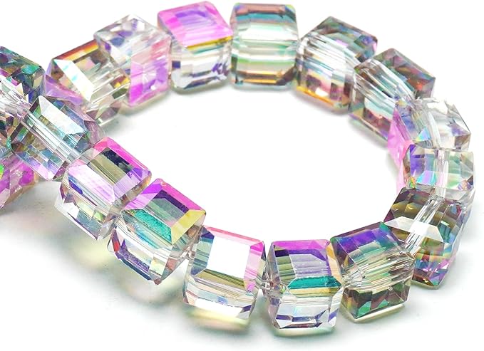 6mm Sparkle Cube Crystal Beads for Jewelry Making - Faceted Spacer Beads for Bracelets(94-100pcs, Sunny Pink)