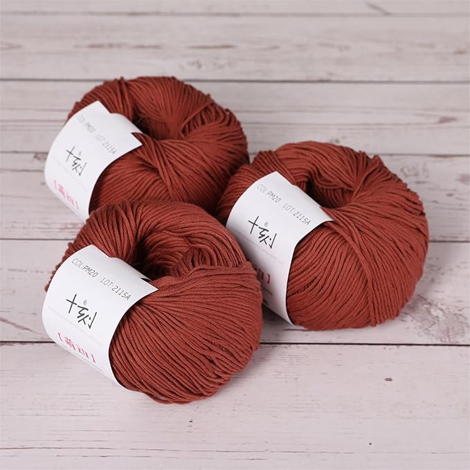 Fine Weight Knitted and Crocheted Cotton Yarn, 100% Long Staple Cotton Yarn, Baby Sports, 2 Packages of 100g/3.52oz (Per Skein 50g/162yards)-Cocoa Brown