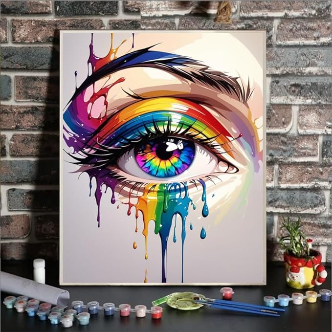 ldazao Colorful Eye Paint by Numbers Kit for Adults DIY Color Adult Paint by Number Kits Acrylic Canvas Painting Kit for Beginner Oil Painting Kits for Gift Home Wall Decor 16x20 Inch