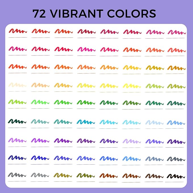 Artecho 72 Colors Markers for Adult Coloring Books, Dual Tip Markers for School, Fine and Brush Tip for Adults Coloring Books, Calligraphy, Drawing, Sketching