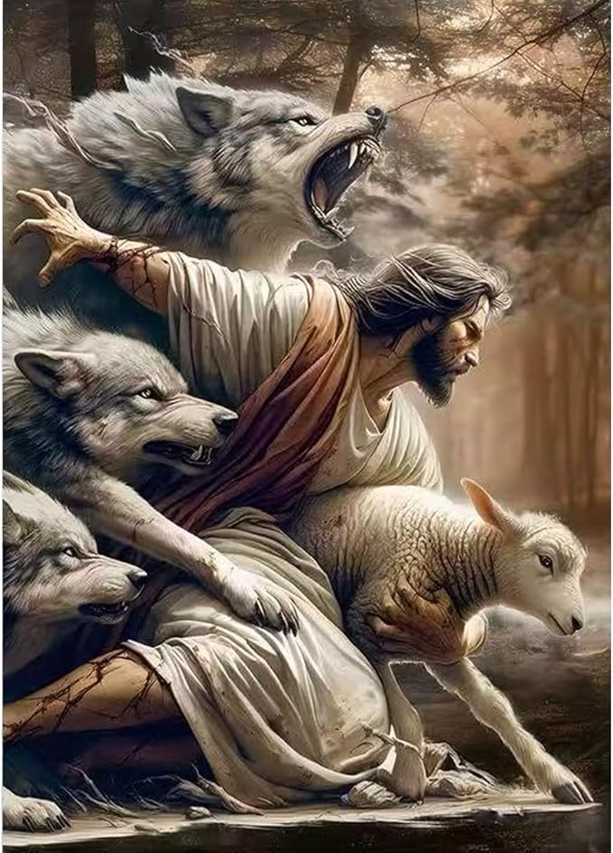 GEMFAMILY Jesus Diamond Art Kits for Adults-DIY 5D Wolf Diamond Painting Kits for Adults Beginners, Full Round Drill Diamond Dots Paintings Gem Art and Crafts Home Decor 12 x 16 Inch