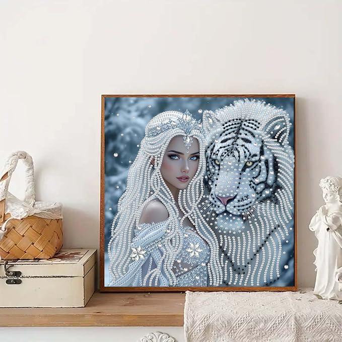 GEMFAMILY Animal Diamond Art Kits for Adults Beginner,Special Shape Diamond Painting Kits for Queen Tiger,DIY Crystal Rhinestones Painting for Home Wall Decor 11.8 x 11.8 Inch
