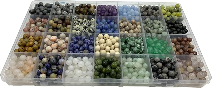 1260pcs 6mm Natural Round Stone Beads,Multiolor Crystal Energy Stone,Loose Gemstone Accessories Hole Size 1mm,DIY Smooth Beads Necklace Bracelet for Jewelry Making (6mm 28Color 01 Material-A)