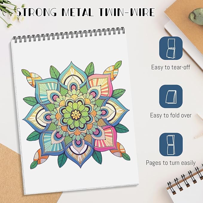 Adult Coloring Book, Mandala Adult Coloring Book for Women Relaxation,Spiral Bound Single-Sided Print Mindfulness Relaxing Gifts for Women to Stress Relief & Relieve Anxiety, Hand-Drawn Design