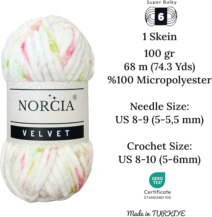 Soft Velvet Yarn Chenille Yarn for Crocheting Super Bulky (100g-3.50oz) (68m-74.3 yds) Baby Blanket Yarn for Knitting Amigurumi Yarn for Crochet Weaving Craft (Speckled Cherry, 1 Skein)