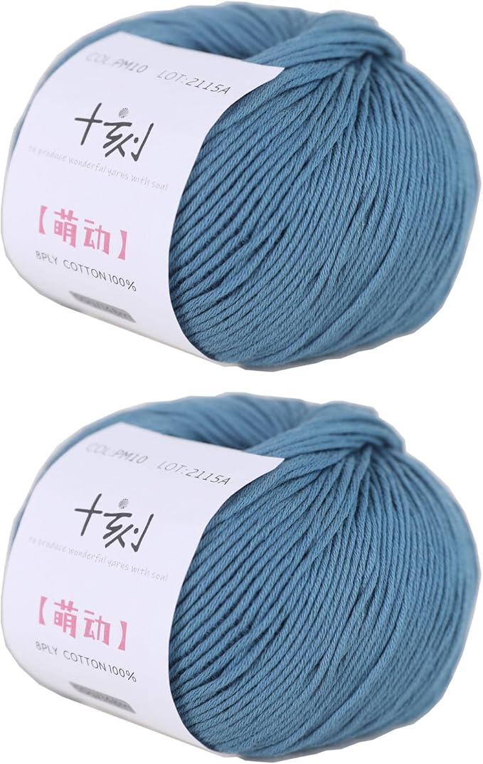 Fine Weight Knitted and Crocheted Cotton Yarn, 100% Long Staple Cotton Yarn, Baby Sports, 2 Packages of 100g/3.52oz (Per Skein 50g/162yards) - Blue Shadow
