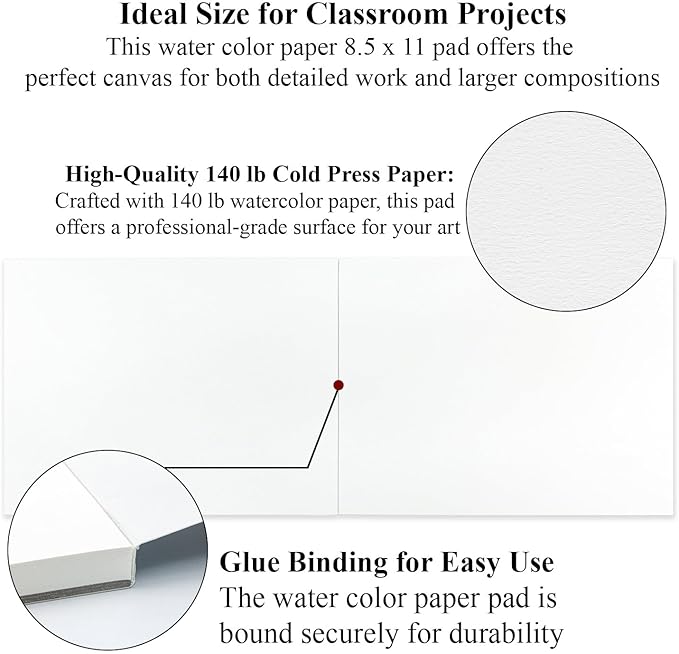 Water Color Paper 8.5 x 11, Water Color Sketch Books 16 Sheets (32 Pages), Cold Pressed 140 lb Watercolor Paper Pad, 300gsm Thick Paper for Watercolor Painting, Drawing & Art Supplies.