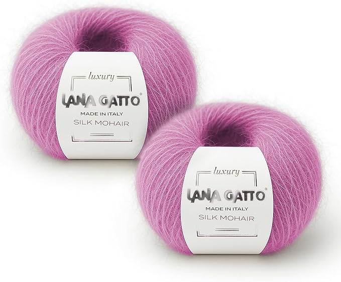 Silk Mohair Yarn for Knitting – Lace Weight Mohair Yarn with Silk, Made in Italy – Pink-30484, 2 Skeins