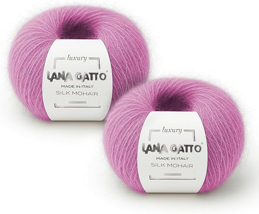 Silk Mohair Yarn for Knitting – Lace Weight Mohair Yarn with Silk, Made in Italy – Pink-30484, 2 Skeins