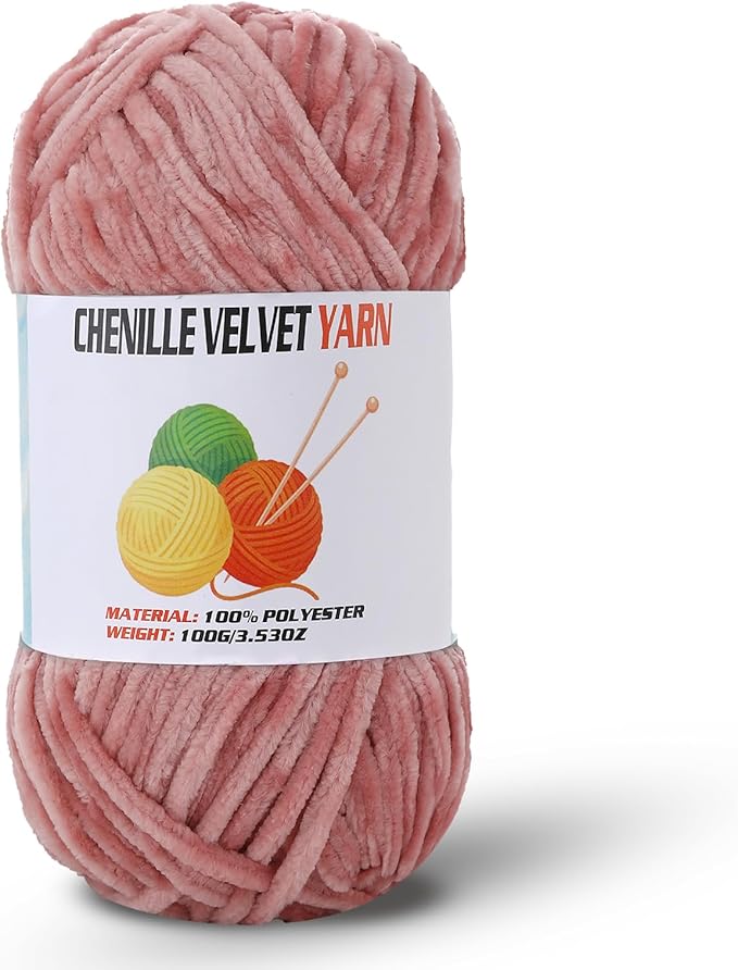 Velvet Chenille Chunky Yarn, Handcrafts Weaving Soft Chenille Yarn for Crocheting Clearance, Used for Making Baby Yarn Blanket, Clothes, Knitting Creations (1 - Peach)