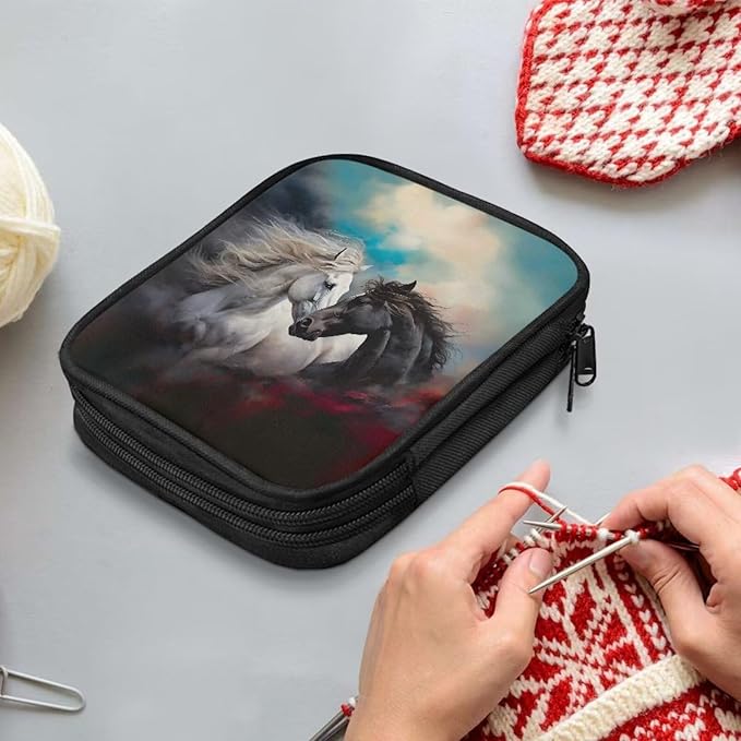 Hechitok Horse Print Empty Crochet Hook Case Crochet Hook Organizer Case Stand Up Crochet Organizer Crochet Hook Holder for Knitting Crochet Supplies