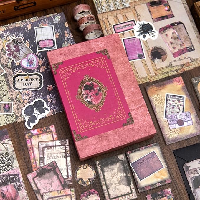 Diuhofart Vintage Scrapbooking Supplies Kit, 185pcs Junk Journal Kit with Scrapbook Paper A6 Aesthetic Notebook, Scrapbook Kit, Art Craft DIY Gift for Adult Women