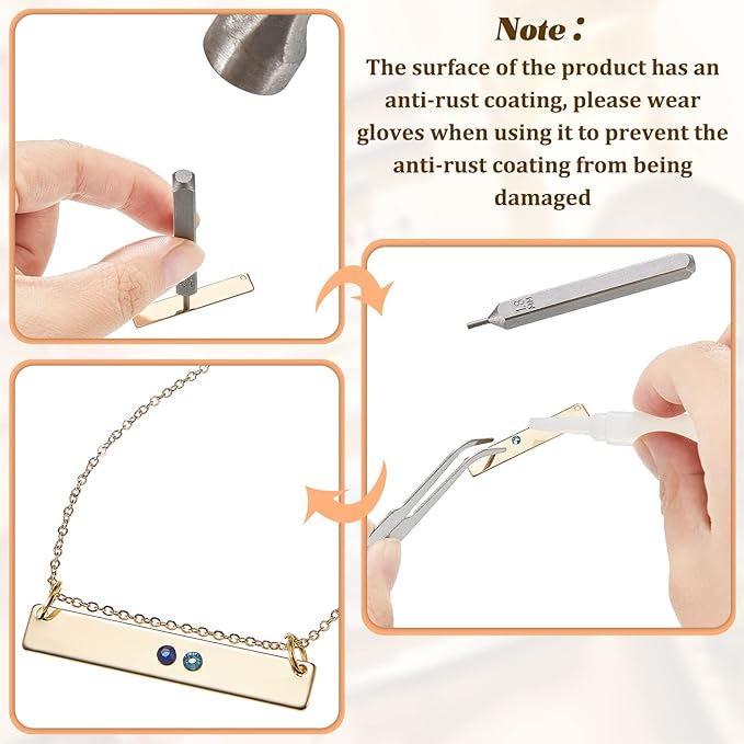 Jewelry Metal Stamping Tools Kits, Includes 3 Punch Tools, 1500 Rhinestones, 15 Signs, 15 Tags Metal Stamping Blank Tag Pendants for DIY Necklace Bracelet